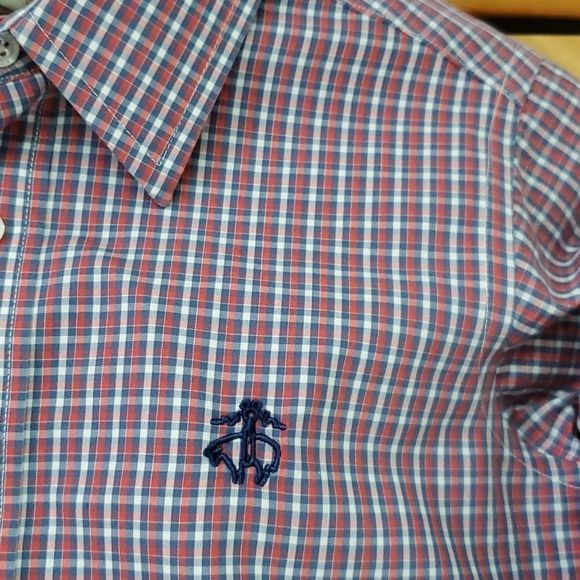Boys size small cotton button down shirt red blue white excellent condition